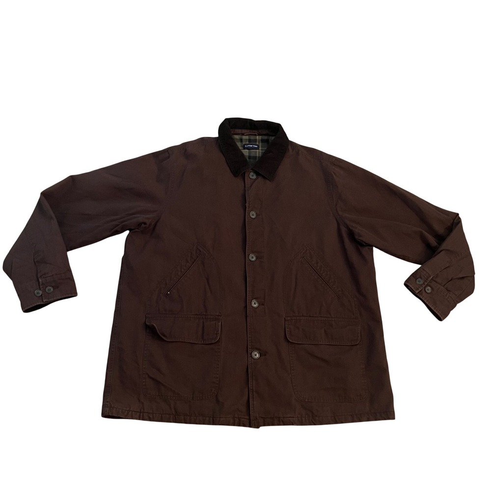 Lands' End Mens Brown Canvas Barn Coat Flannel Lined Corduroy Collar Jacket XXLT